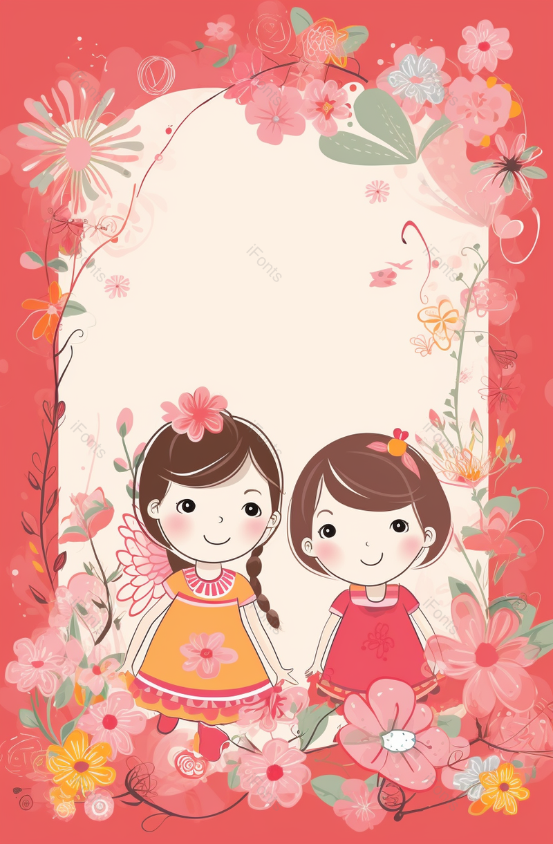 小清新小女孩手绘卡通边框背景图,插画/手绘图,插画/手绘图库,插画/手绘图下载,插画/手绘